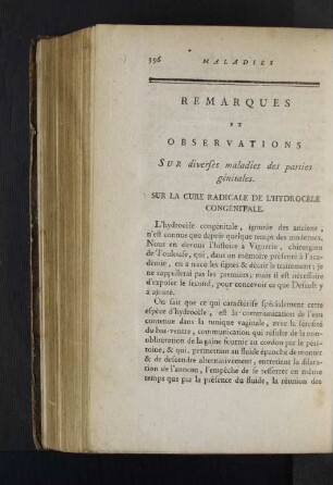 Remarques et Observations sur diverses maladies des parties génitales.