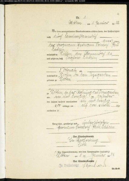 Sterberegister Standesamt Witten-Mitte