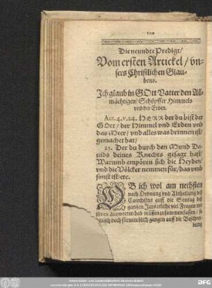Die neundte Predigt/ Vom ersten Artickel/ unsers Christlichen Glaubens.