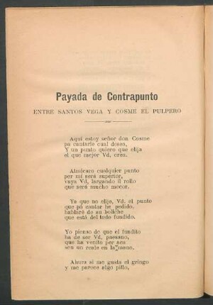 Payada de contrapunto entre Santos Vega y Cosme el Pulpero