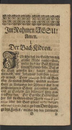 I. Der Bach Kidron