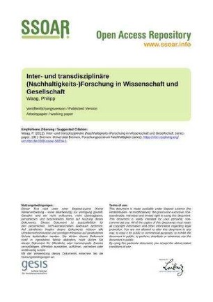 Inter- und transdisziplinäre (Nachhaltigkeits-)Forschung in Wissenschaft und Gesellschaft