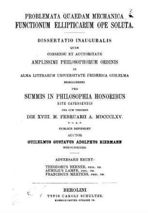 Problemata quaedam mechanica functionum ellipticarum ope soluta