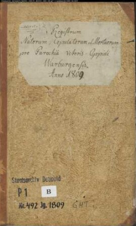 Zivilstandsregister der katholischen Gemeinde Warburg-Altstadt, Kreis Warburg (GHT 1809) (Gemeinde: Katholische Gemeinde Warburg Altstadt)