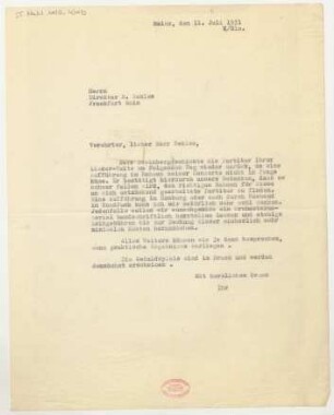 Brief an Bernhard Sekles : 11.07.1931
