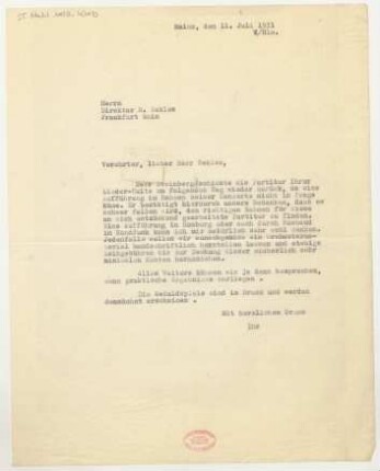 Brief an Bernhard Sekles : 11.07.1931