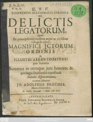 Dissertatio Inauguralis Iuridica De Delictis Legatorum