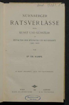 3. Band: Personen-, Orts- und Sachregister : (1449) 1474-1618 (1633)