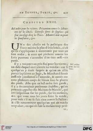 Chapitre XXIII: Bel ordre pour les vivres. Précautions contre les Meurtres & le Duels […]