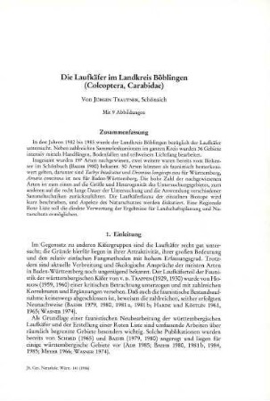 Die Laufkäfer im Landkreis Böblingen (Coleoptera, Carabidae)