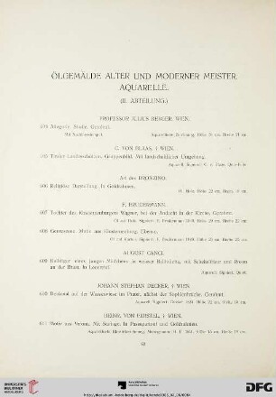 Ölgemälde alter und moderner Meister Aquarelle (Nr. 604-645)