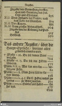 Das andere Register, über die Haupt-Sprüche, woraus alles gründlich erwiesen wird