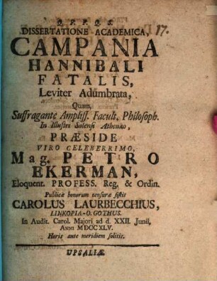 Dissertatione acad. Campania, Hannibali fatalis, leviter adumbrata