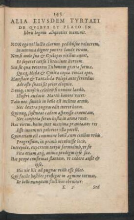 Alia Eiusdem Tyrtaei De Quibus Et Plato In libris legum aliquoties meminit.