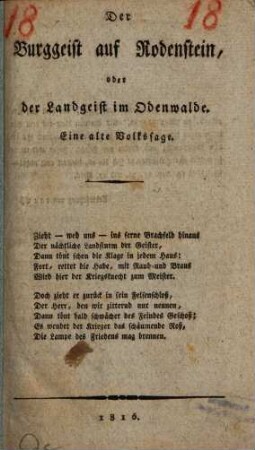 Der Burggeist auf Rodenstein oder Landgeist im Odenwalde : Ein uralte Volkssage