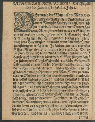 Der Röm. Kays. May. Ableiben/ Geschehen den 20. Januarii/ dieses 1612. Jahrs.