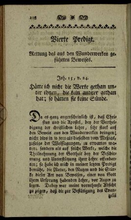 Vierte Predigt. Rettung des aus den Wunderwerken geführten Beweises.