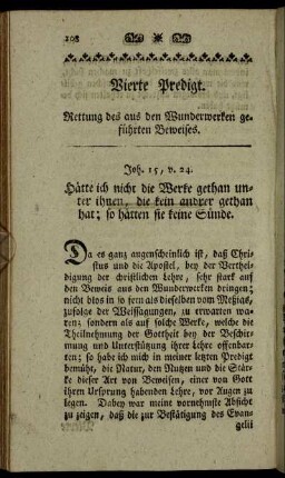 Vierte Predigt. Rettung des aus den Wunderwerken geführten Beweises.