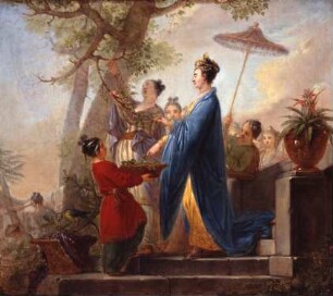 Die Kaiserin von China beim Pflücken der ersten Maulbeerblätter zu Ehren des Seidenbauens