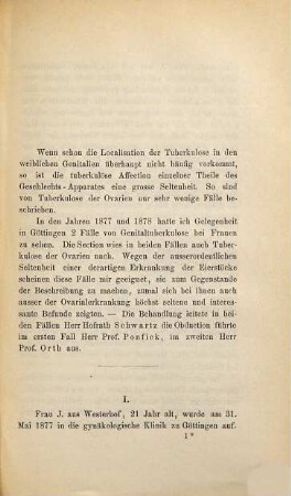 Ueber zwei Fälle von Tuberkulose der weiblichen Genitalien