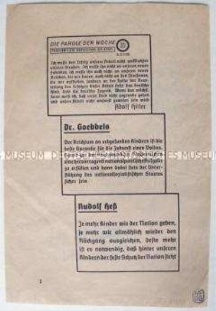 Propagandaflugblatt zu den Zielen des Reichsbundes der Kinderreichen