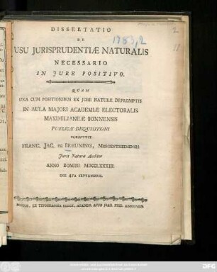 Dissertatio De Usu Jurisprudentiæ Naturalis Necessario In Jure Positivo