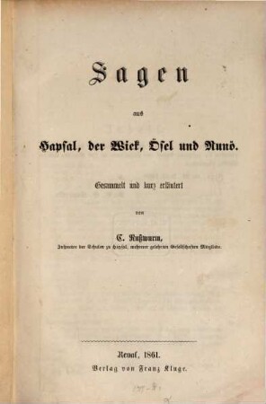 Sagen aus Hapsal, der Wiek, Ösel und Runö : Gesammelt u. kurz erläutert