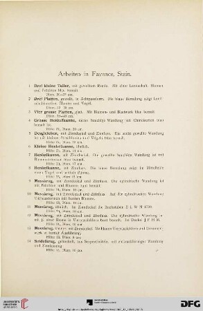 Arbeiten in Fayence, Stein (Nr. 1 - 14)