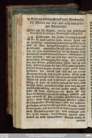 IV. Gebete vor- bey- und nach dem heiligen Abendmahl.
