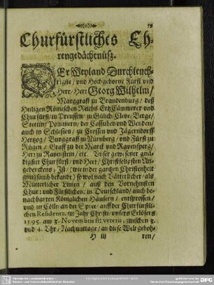 Lebenslauf : Churfürstliches Ehregedächtnüß