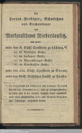 Die Herren Prediger, Schullehrer und Kirchendiener ...