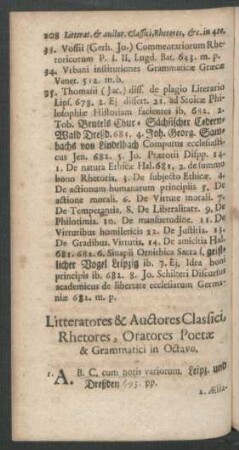 Litteratores & Auctores Classici, Rhetores, Oratores Poetae & Grammatici in Octavo