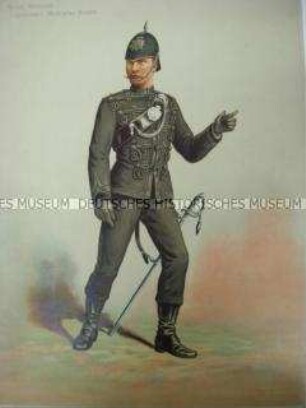 Uniformdarstellung, Leutnant der Schützen-Brigade der Infanterie in Marsch-Uniform, Großbritannien, 1880/1890.
