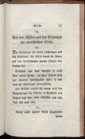 VI. Von dem Willen und den Neigungen der menschlichen Seele.