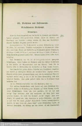 III. Maschinen und Instrumente. Metallwaaren überhaupt