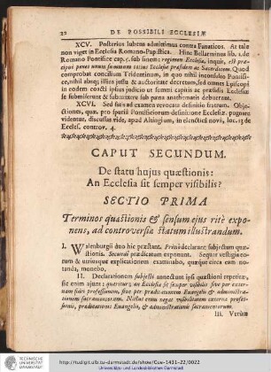 CAPUT SECUNDUM. De statu hujus quaestionis: An Ecclesia sit semper visibilis?