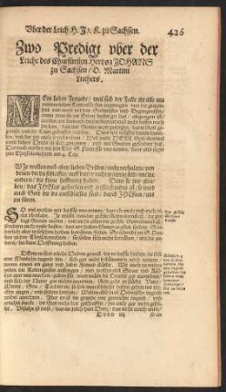Zwo Predigt uber der Leiche des Churfürsten Hertzog Johans zu Sachssen ...