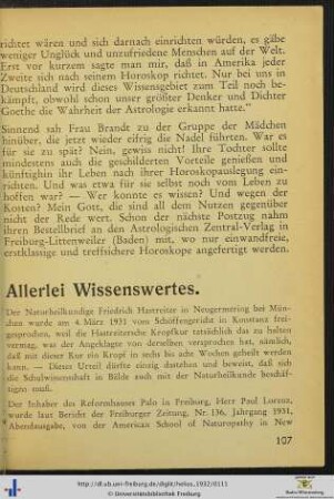 Allerlei Wissenswertes.
