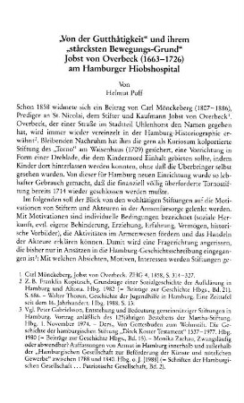 "Von der Gutthaetigkeit" und ihrem "staercksten Bewegungs-Grund" : Jobst von Overbeck (1663 - 1726) am Hamburger Hiobshospital