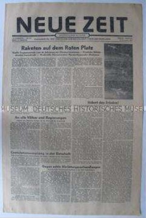 Tageszeitung der CDU (DDR) "Neue Zeit" u.a. zum 40. Jahrestag der Oktoberrevolution