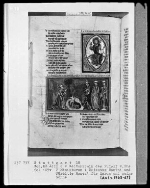 Weltchronik - Bruder Philipp — ---, Folio 1recto-256recto---, Folio 1recto-256rectoTextseite mit zwei Miniaturen, Folio 105verso