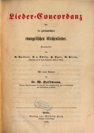 Lieder-Concordanz über die gebräuchlichsten evangelischen Kirchenlieder