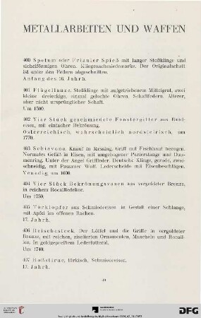 Metallarbeiten und Waffen (Nr. 400-415)