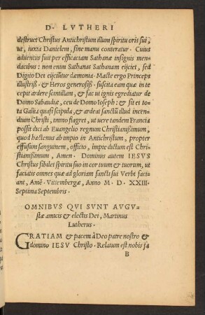 Omnibus Qui Sunt Augustae amicis et electis Dei, Martinus Lutherus.