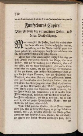 Funfzehntes Capitel. Vom Angriffe der retrenchirten Posten, und deren Vertheidigung