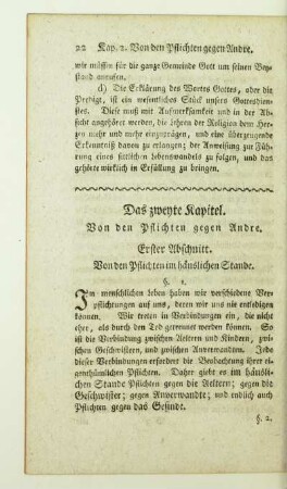 Das zweyte Kapitel. Von den Pflichten gegen Andre