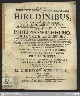 Dissertatio Physico-Medica Inauguralis De Hirudinibus ...