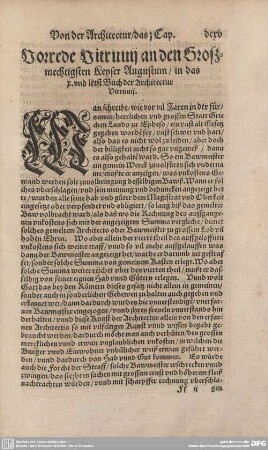 Vorrede Vitruvii an den Großmechtigsten Keyser Augustum/in das x. und letzt Buch der Architectur Vitruvii.