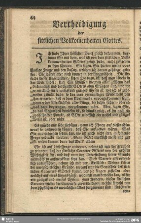 Vertheidigung der sittlichen Vollkom[m]heiten Gottes