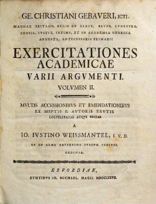 Ge. Christiani Gebaveri ... Exercitationes Academicae Varii Argvmenti, 2